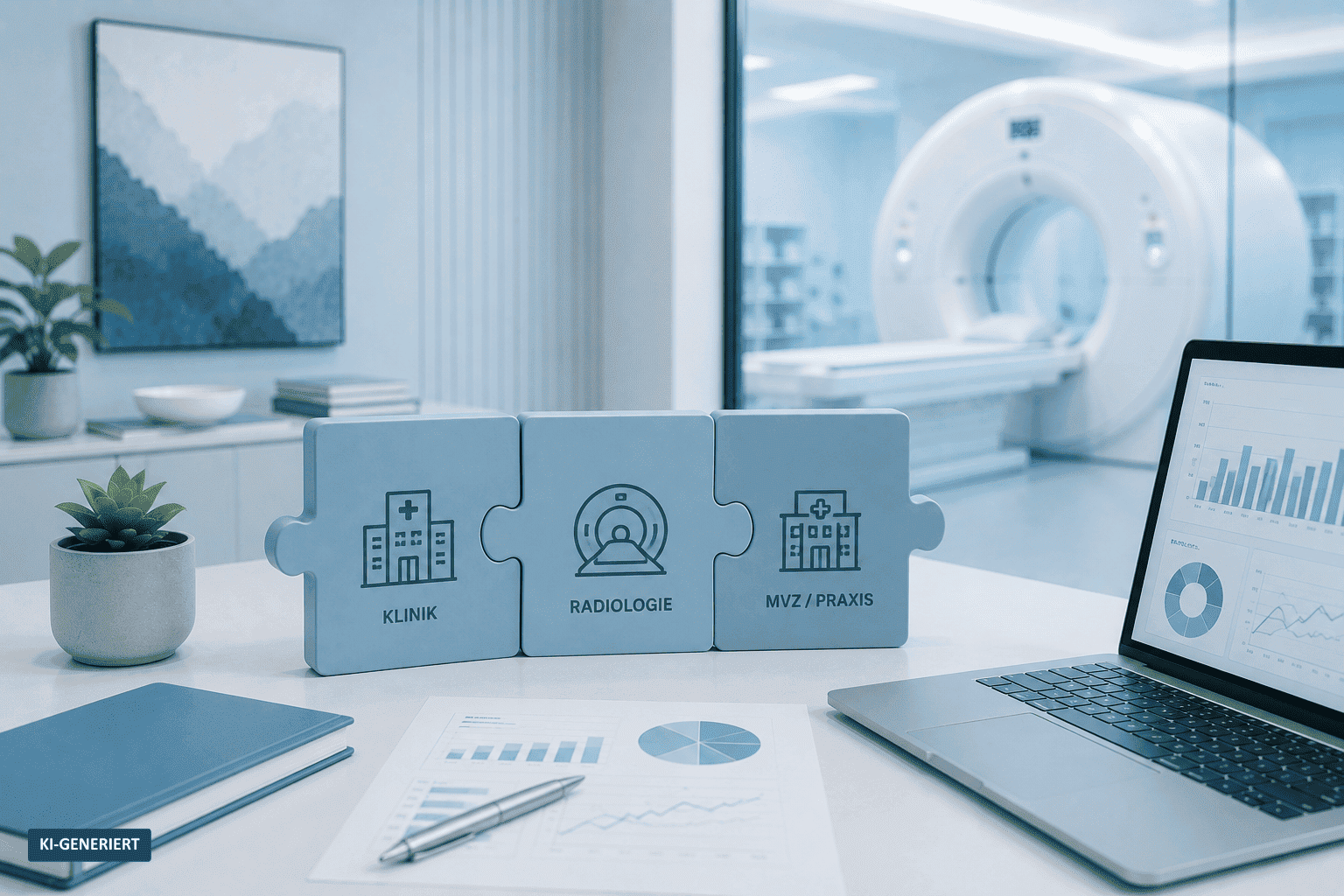 Vernetzung von Klinik, Radiologie und MVZ oder Praxis als Symbol für erfolgreiche radiologische Kooperationen
